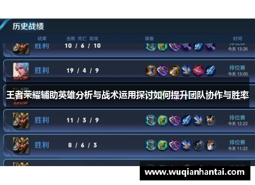 王者荣耀辅助英雄分析与战术运用探讨如何提升团队协作与胜率